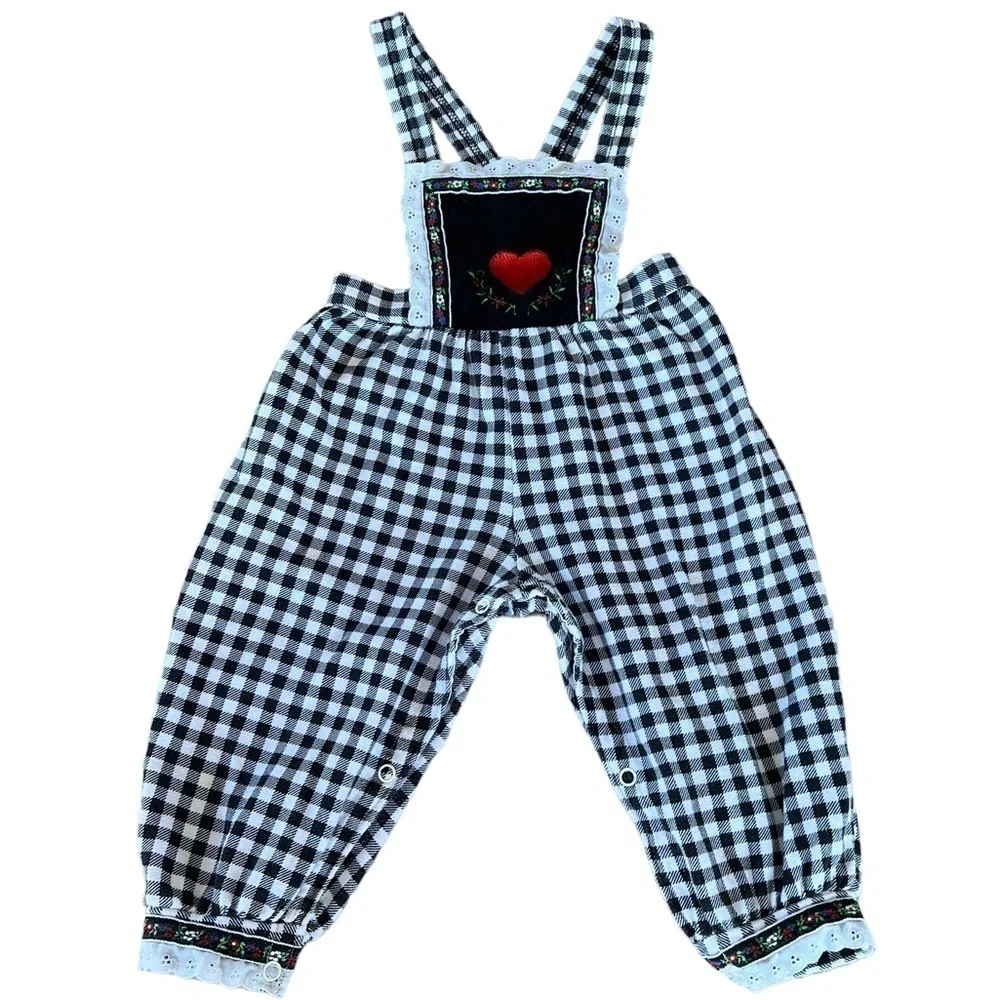 VTG Carter’s Gingham Bib Overall Jumper 18 Mo German Flair Ribbon Lace Fleece